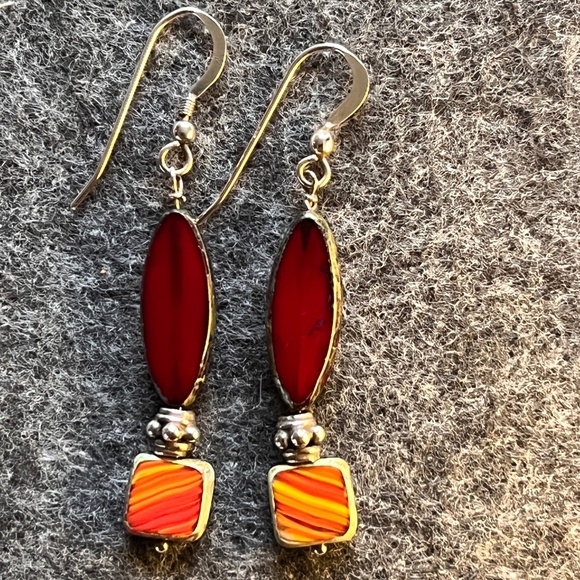 Red Czech Glass bead Earrings - Picture 1 of 5
